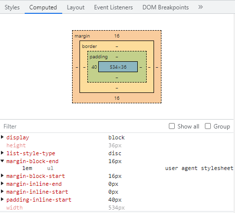 Chrome computed fül