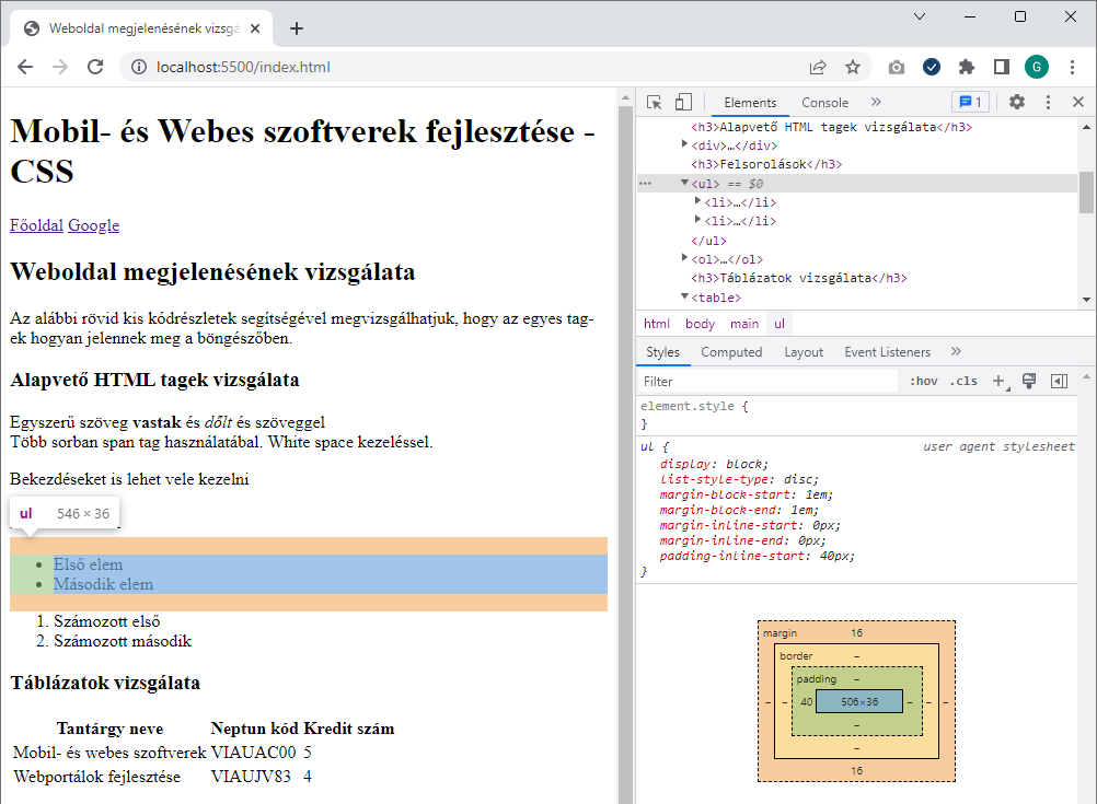A HTML alapértelmezett megjelenése a böngészőben