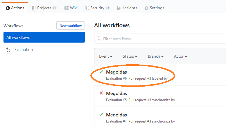 GitHub Actions workflow lista