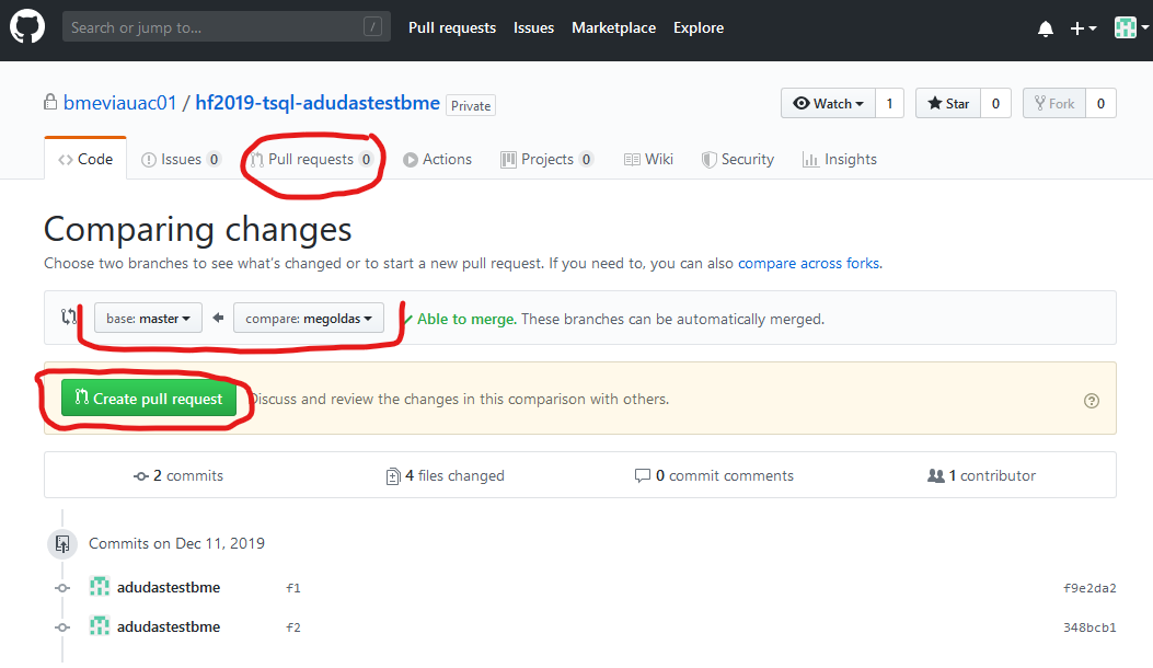 GitHub create pull request